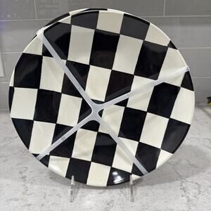 Set 4 BLACK & WHITE Checkered 11” Melamine Dinner Plates Plate Shiny Finish NEW